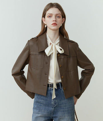 Vegan Leather Retro Single Breasted Jacket - SunsetFashionLA